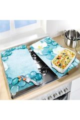 Decorative Glass Stove Protector and Cutting Board Blue Stones 60cm x52cm 2 Pieces 4 Cookers - Swordslife