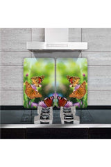 Decorative Glass Stove Protector And Cutting Board Colorful Butterflies 60cm X 52cm 2 Pieces, 4 Cookers - Swordslife