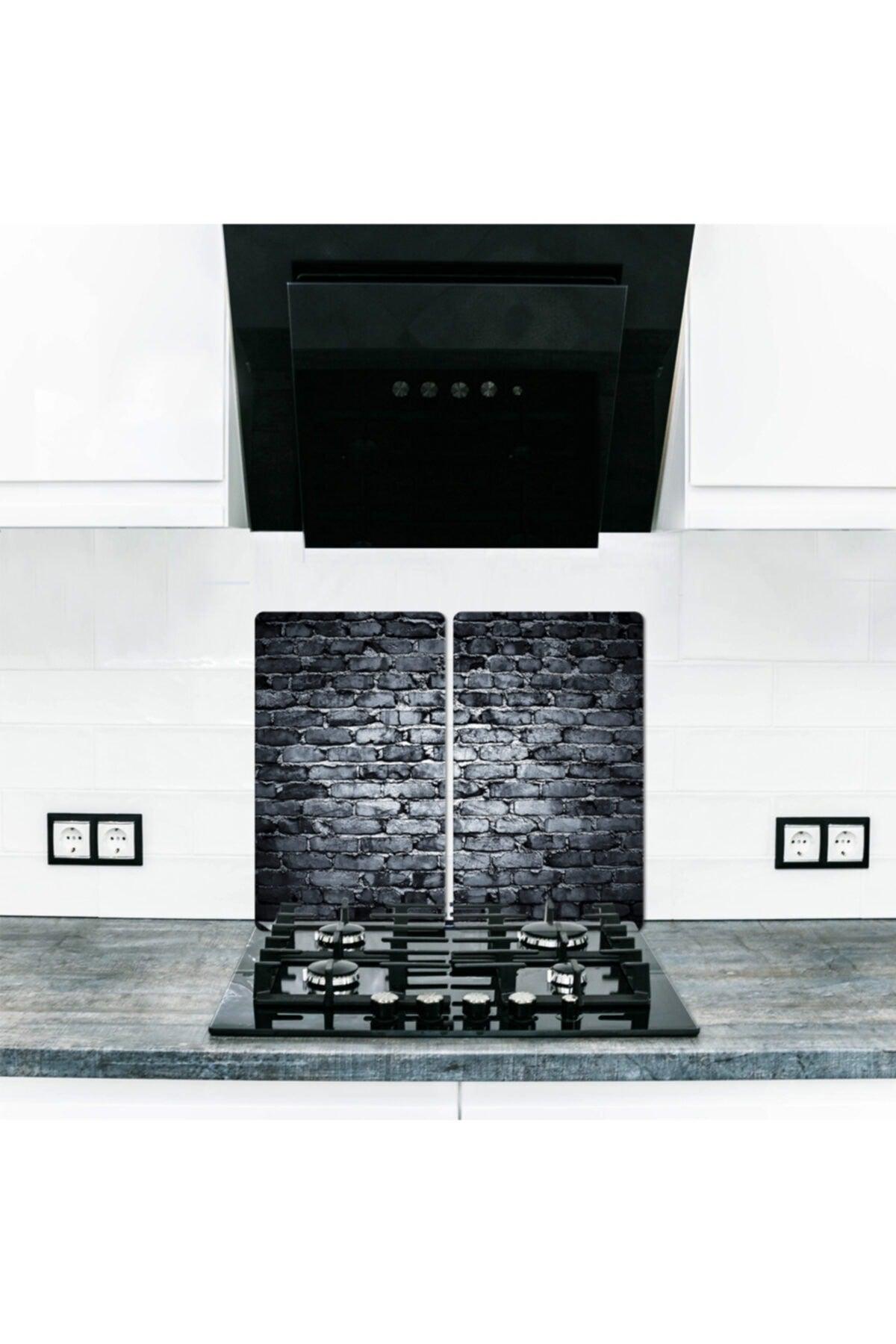 Decorative Glass Stove Protector And Cutting Board Dark Stone 60cm X 52cm 2 Pieces, 4 Cookers - Swordslife