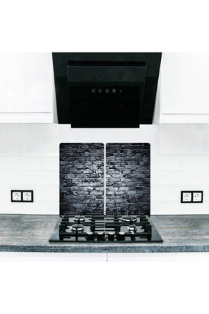 Decorative Glass Stove Protector And Cutting Board Dark Stone 60cm X 52cm 2 Pieces, 4 Cookers - Swordslife