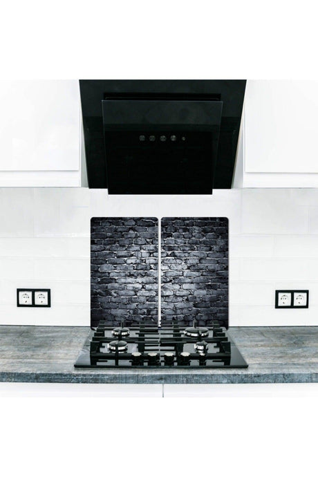 Decorative Glass Stove Protector And Cutting Board Dark Stone 60cm X 52cm 2 Pieces, 4 Cookers - Swordslife