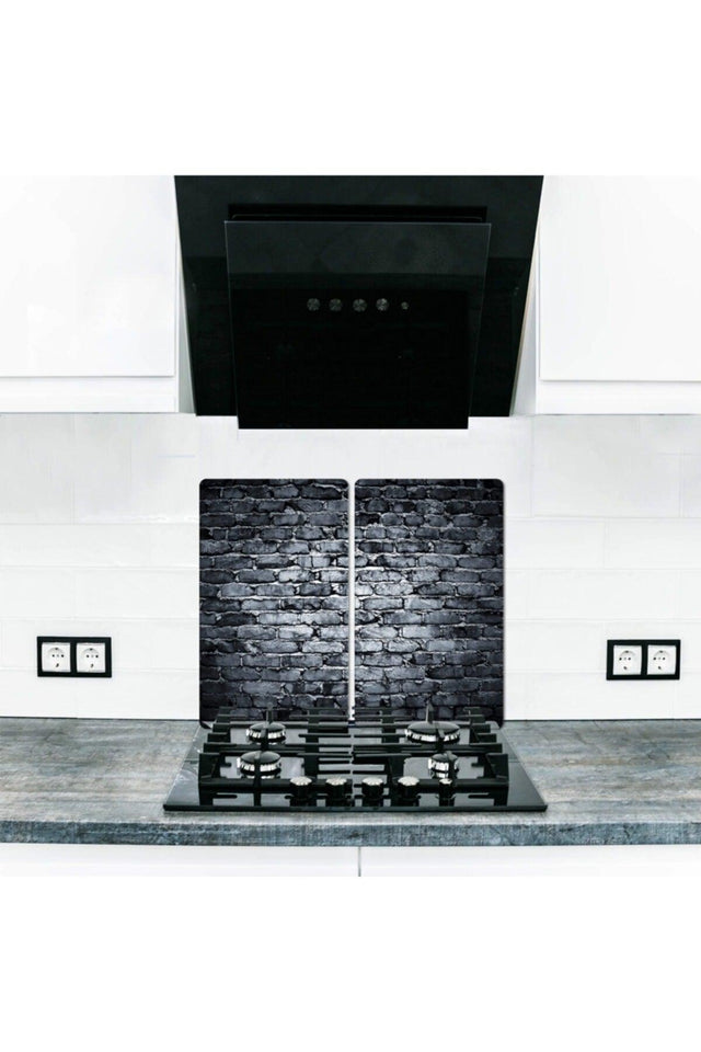 Decorative Glass Stove Protector And Cutting Board Dark Stone 60cm X 52cm 2 Pieces, 4 Cookers - Swordslife