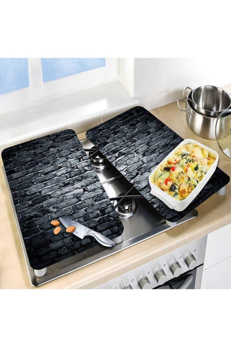 Decorative Glass Stove Protector And Cutting Board Dark Stone 60cm X 52cm 2 Pieces, 4 Cookers - Swordslife