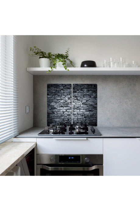 Decorative Glass Stove Protector And Cutting Board Dark Stone 60cm X 52cm 2 Pieces, 4 Cookers - Swordslife