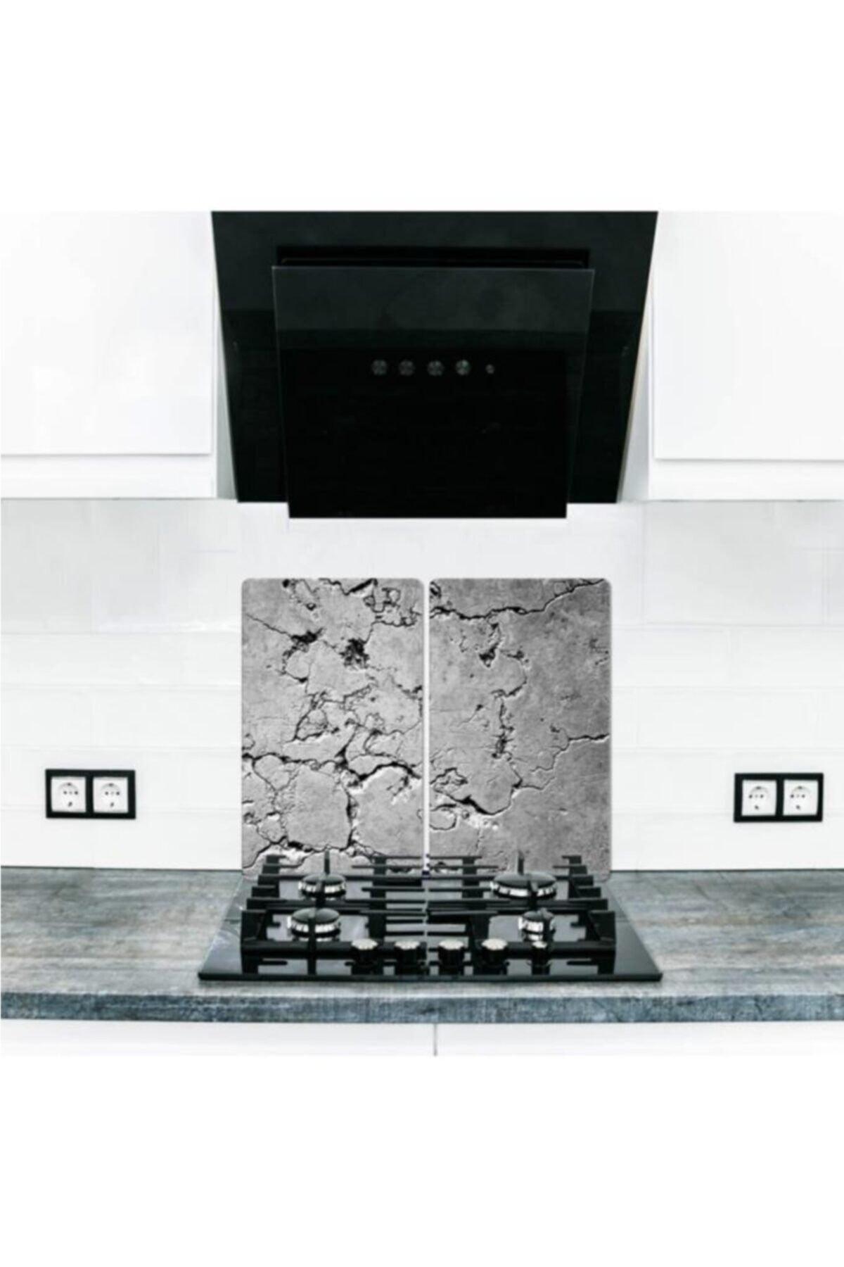 Decorative Glass Stove Protector And Cutting Board Gray Stone 60cm X 52cm 2 Pieces, 4 Cookers - Swordslife