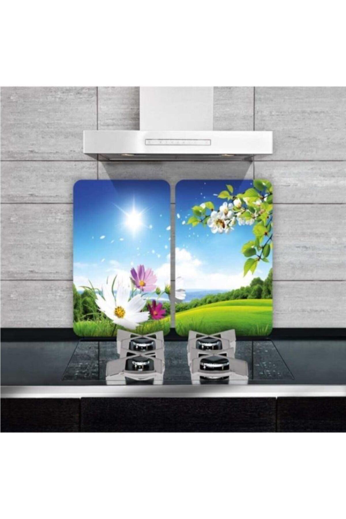 Decorative Glass Stove Protector And Cutting Board Lily 60cm x 52cm 2 Pieces 4 Cookers - Swordslife