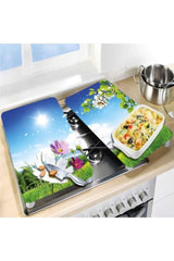 Decorative Glass Stove Protector And Cutting Board Lily 60cm x 52cm 2 Pieces 4 Cookers - Swordslife