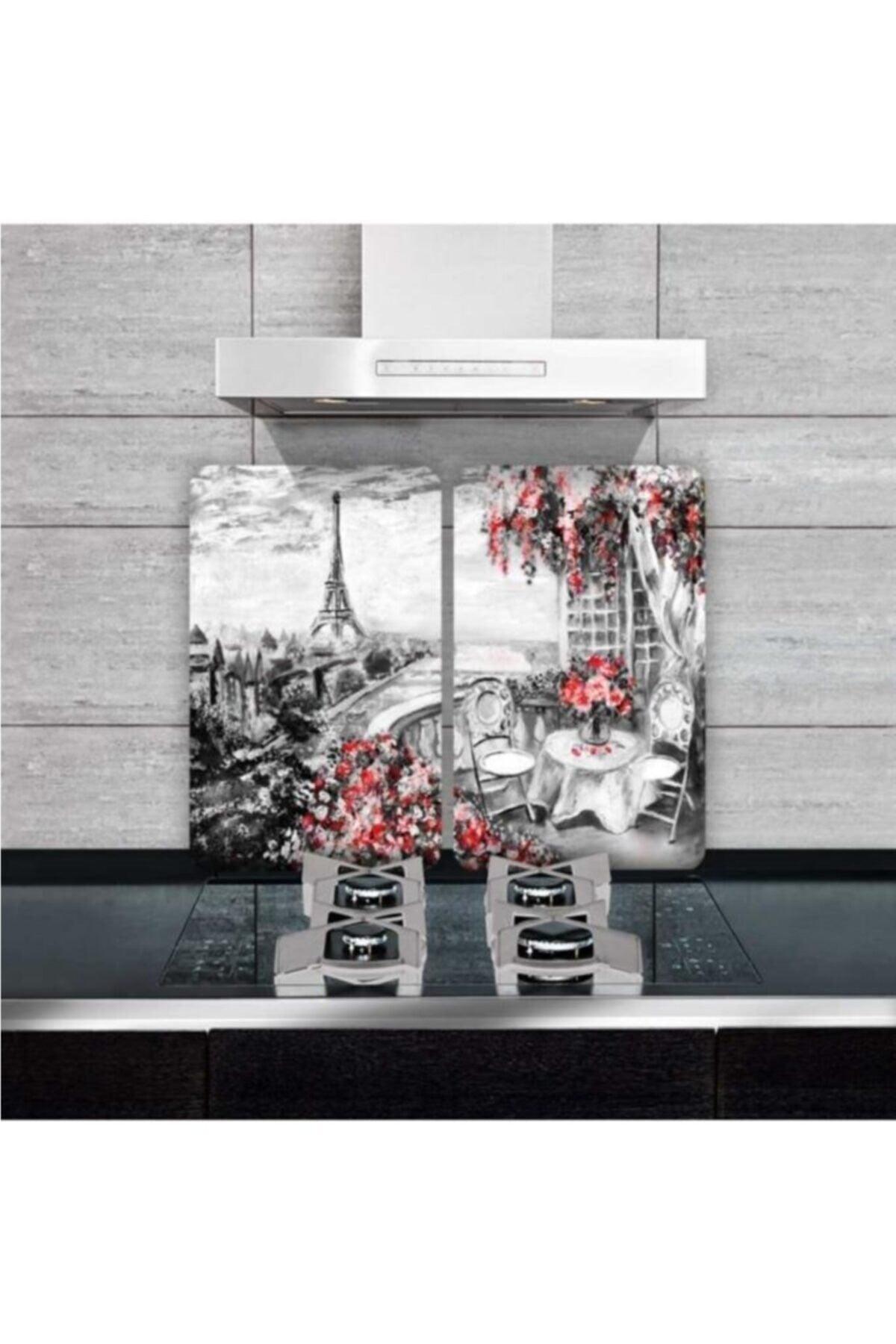 Decorative Glass Stove Protector And Cutting Board Paris 60cm X 52cm 2 Pieces, 4 Cookers - Swordslife