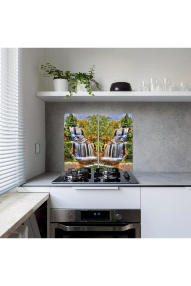 Decorative Glass Stove Protector And Cutting Board Waterfall 60cm X 52cm 2 Pieces 4 Cookers - Swordslife