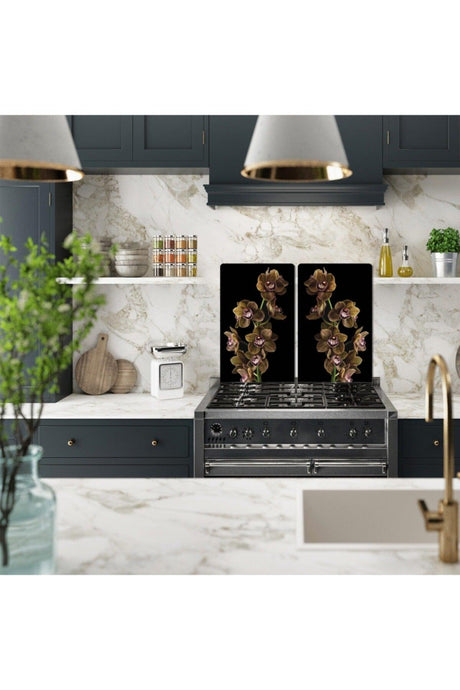 Decorative Glass Stove Protector And Cutting Board Brown Orchid (60cm X 52cm) 2 Pieces, 4 Cookers - Swordslife