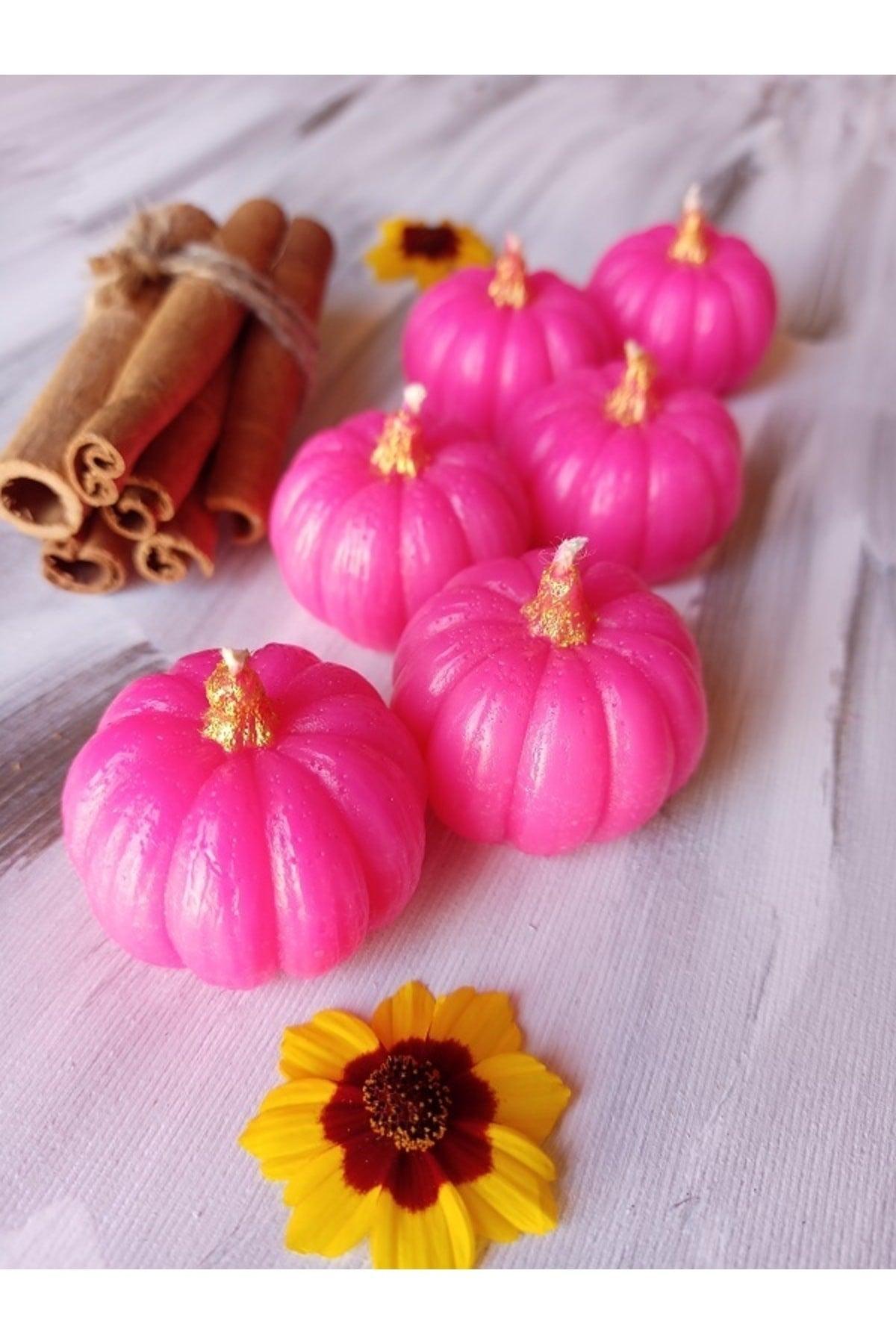 Decorative Mini Pink Pumpkin Candle 6 Pieces Size