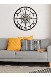 Decorative Roman Numeral Metal Wall Clock Compass Themed 45x45cm - Swordslife