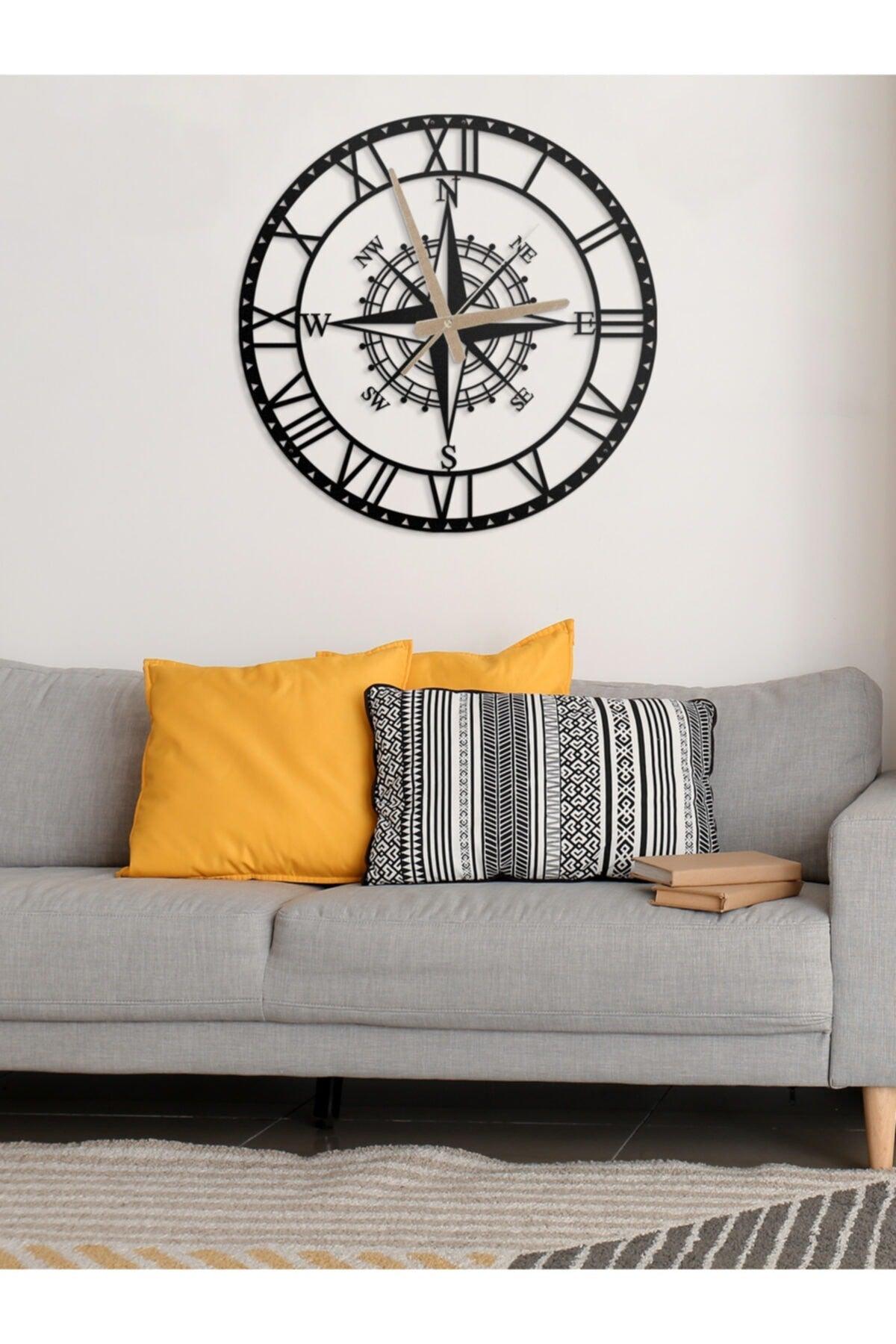 Decorative Roman Numeral Metal Wall Clock Compass Themed 45x45cm - Swordslife