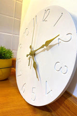 Decorative Round Concrete Wall Clock Gold Mechanism Large Silent Wall Clock - White - Swordslife