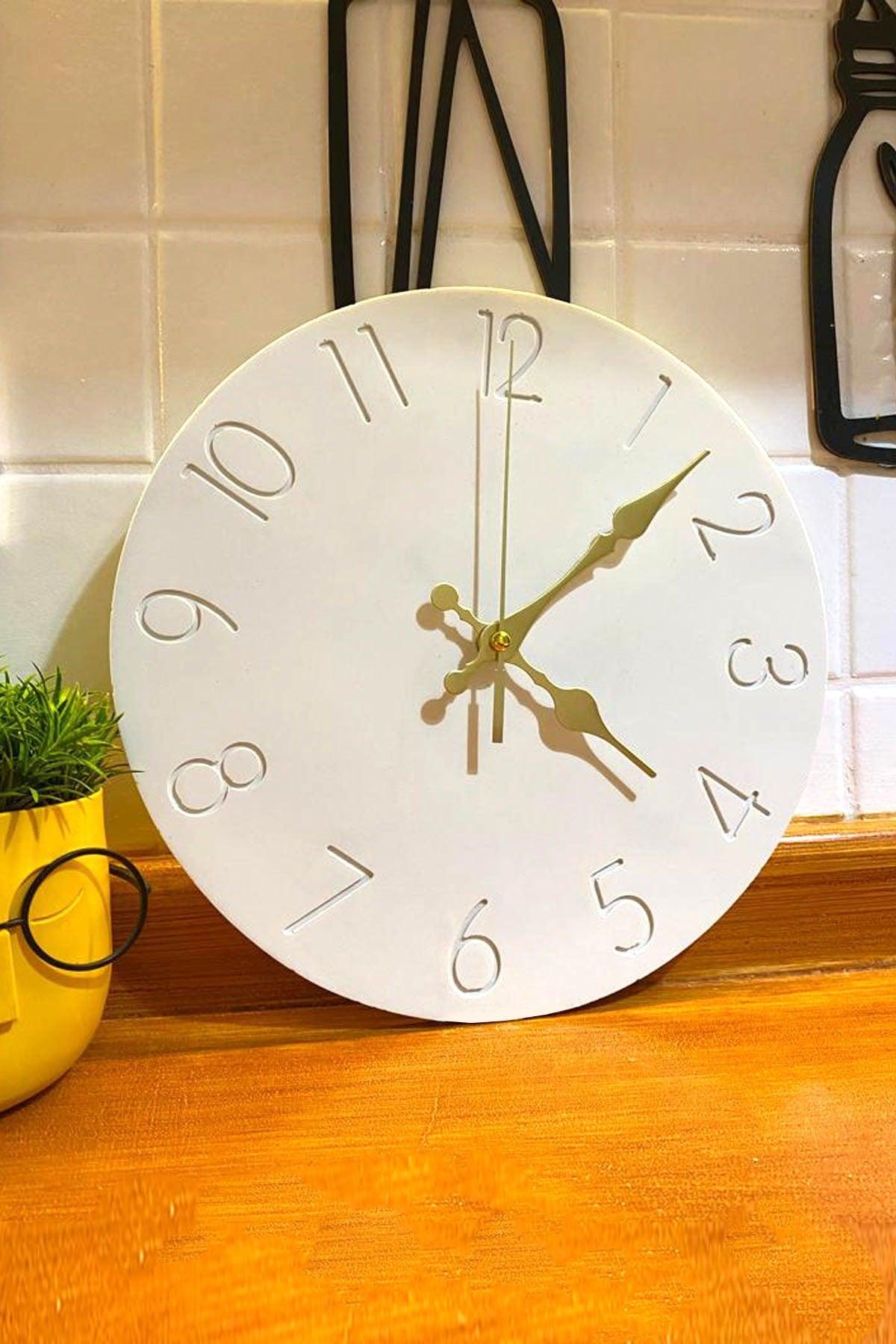 Decorative Round Concrete Wall Clock Gold Mechanism Large Silent Wall Clock - White - Swordslife