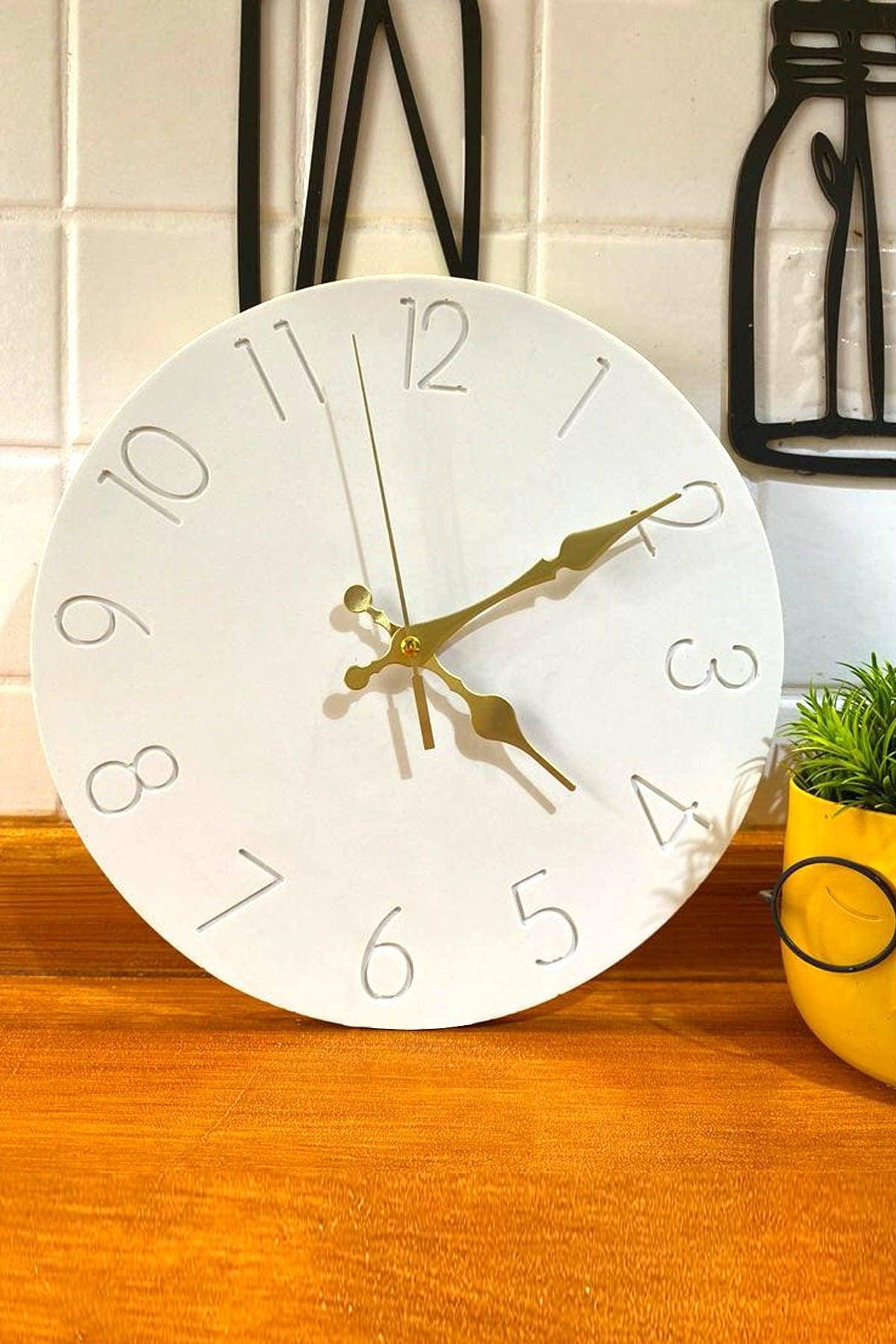 Decorative Round Concrete Wall Clock Gold Mechanism Large Silent Wall Clock - White - Swordslife