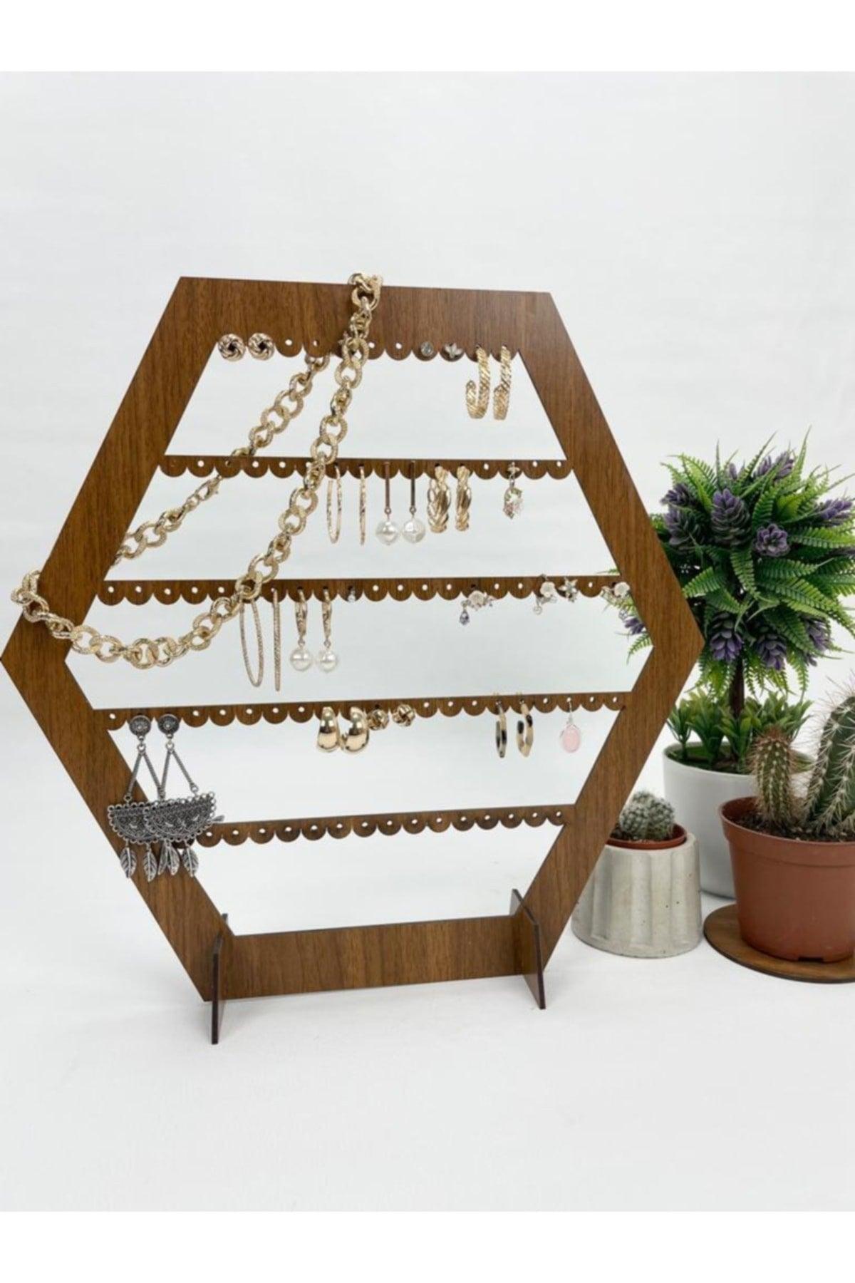 Decorative Jewelry Earring Stand Hexagonal Laser Cut, Mdf - Swordslife