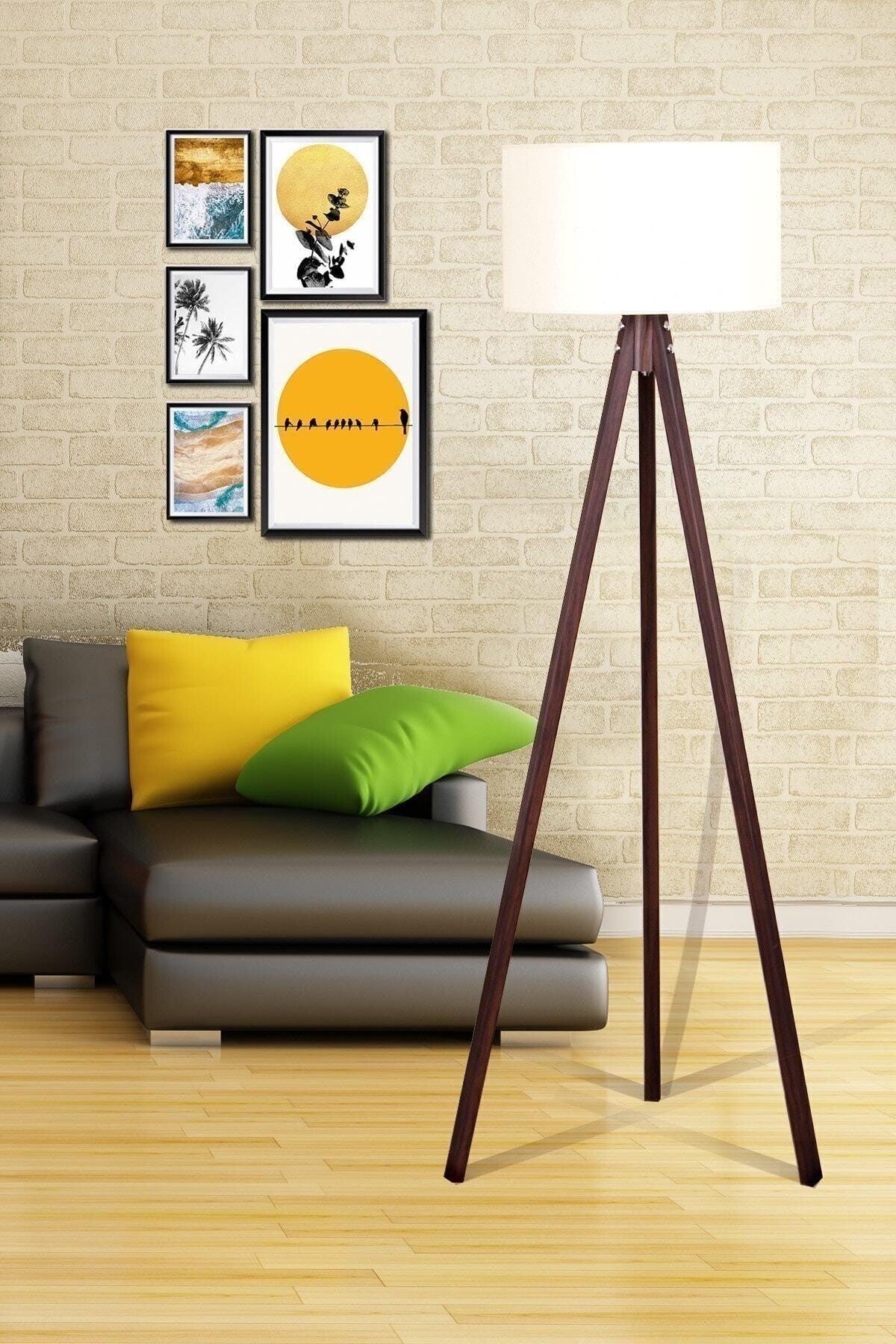 Decorative Tripod Floor Lamp Cream Head Brown Leg - Swordslife