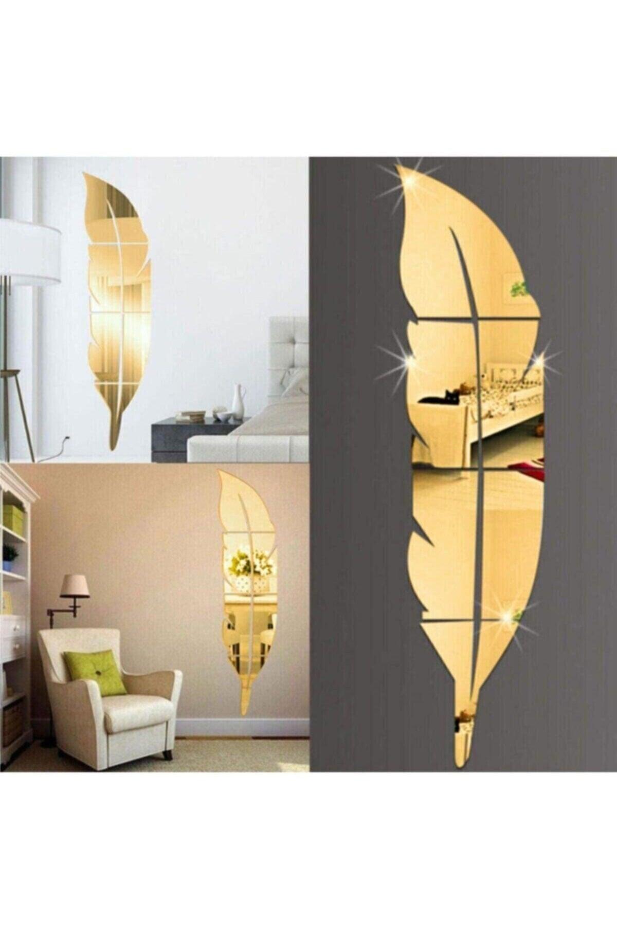 Decorative Wall Decoration Feather Pattern Gold Mirror Plexi 35 X 140 Cm - Swordslife