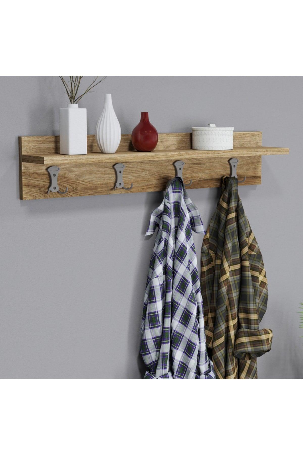 Decorative Wall Hanger Clothes Coat Hanger With Minimal Shelf 80 Cm Pine - Swordslife