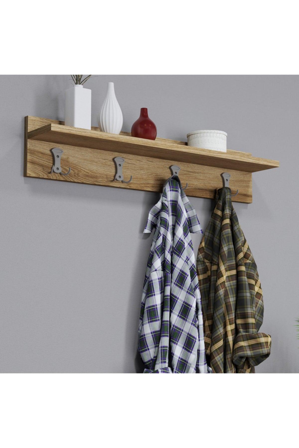 Decorative Wall Hanger Clothes Coat Hanger With Minimal Shelf 80 Cm Pine - Swordslife