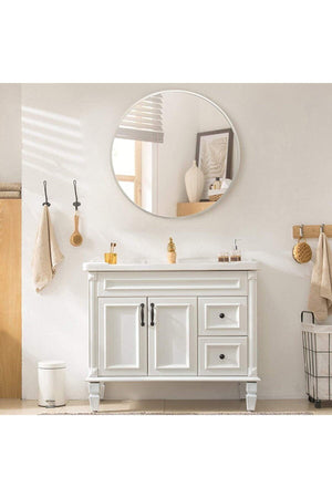 Decorative White Edged Round Mirror 70x70 Cm - Swordslife