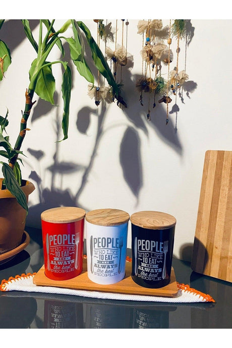 Decorative Wooden Lid Colored-stand Storage Container 3 Pcs-0.9 Liter - Swordslife