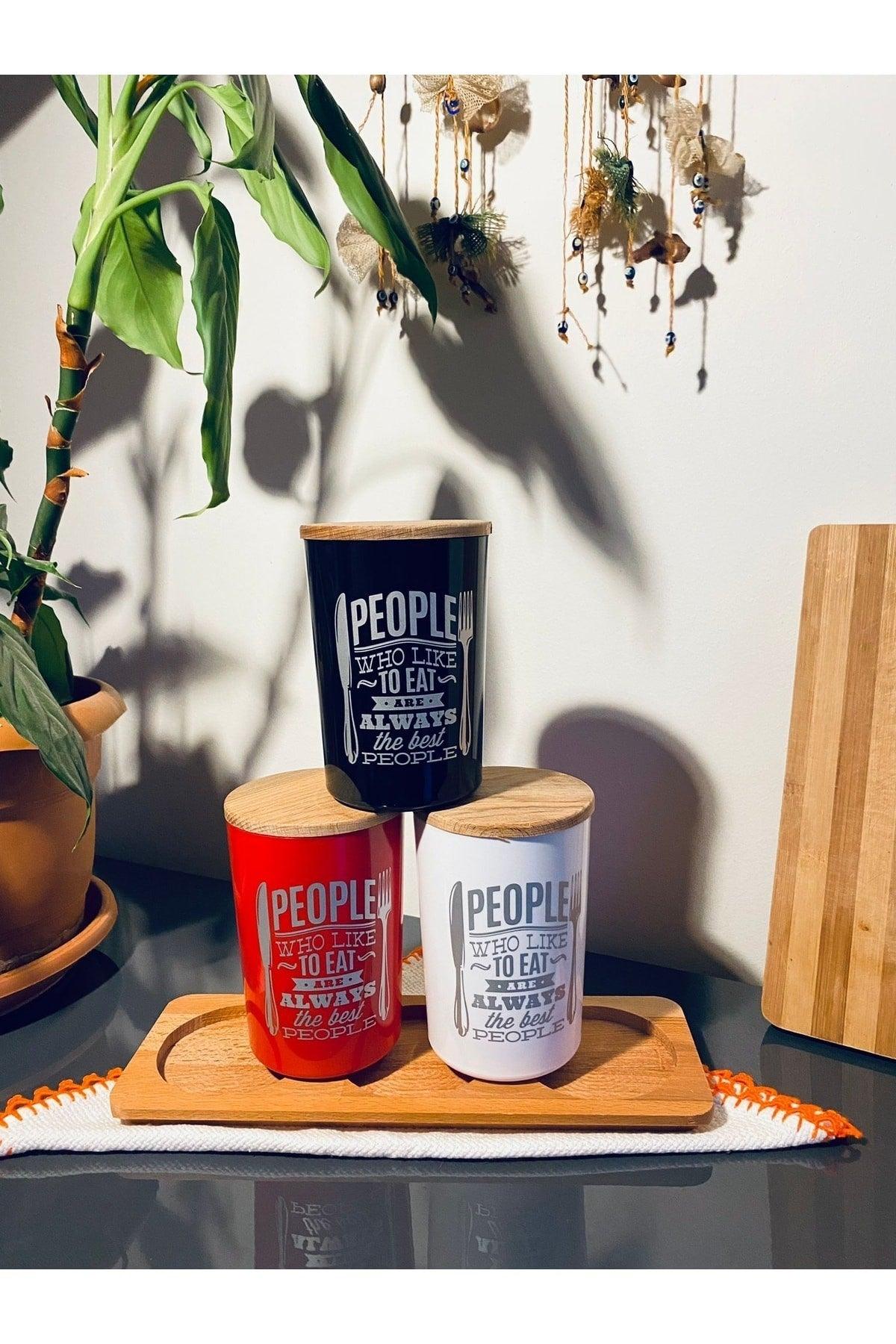 Decorative Wooden Lid Colored-stand Storage Container 3 Pcs-0.9 Liter - Swordslife