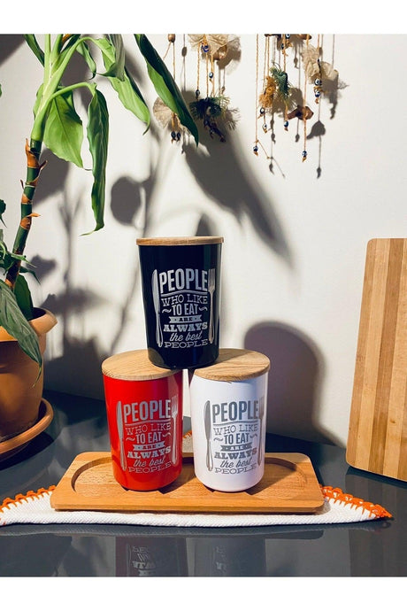 Decorative Wooden Lid Colored-stand Storage Container 3 Pcs-0.9 Liter - Swordslife