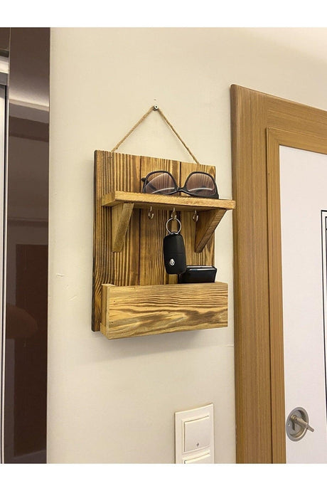 Decorative Wooden Handmade Hallway Key Hanger . Front Door Key Holder Multi-Purpose Hanger With Shelf - Swordslife