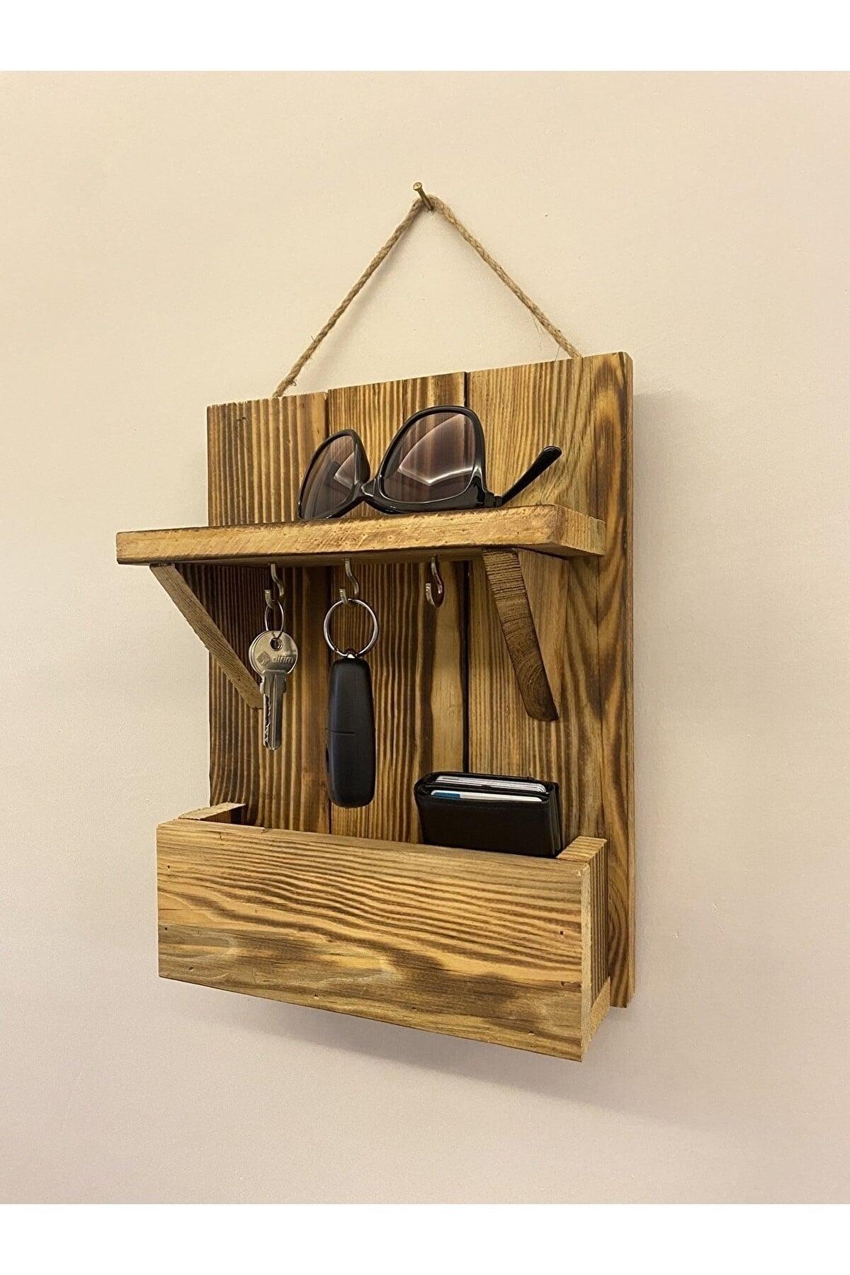 Decorative Wooden Handmade Hallway Key Hanger . Front Door Key Holder Multi-Purpose Hanger With Shelf - Swordslife