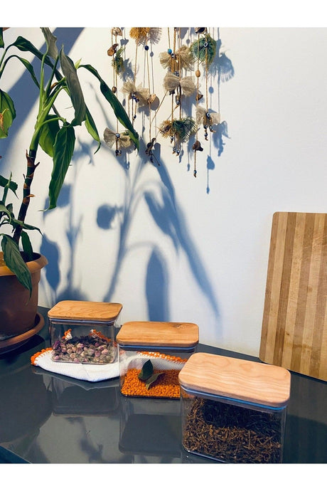 Decorative Wooden Lid Storage Container 3 Pcs - 1000 ml - Swordslife