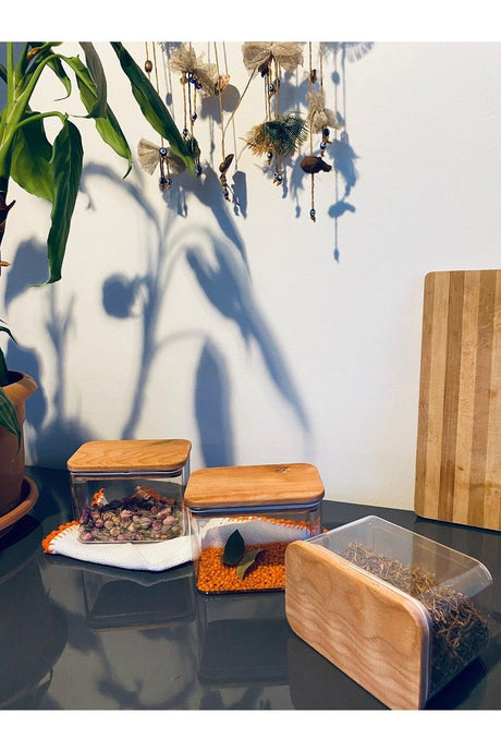 Decorative Wooden Lid Storage Container 3 Pcs - 1000 ml - Swordslife