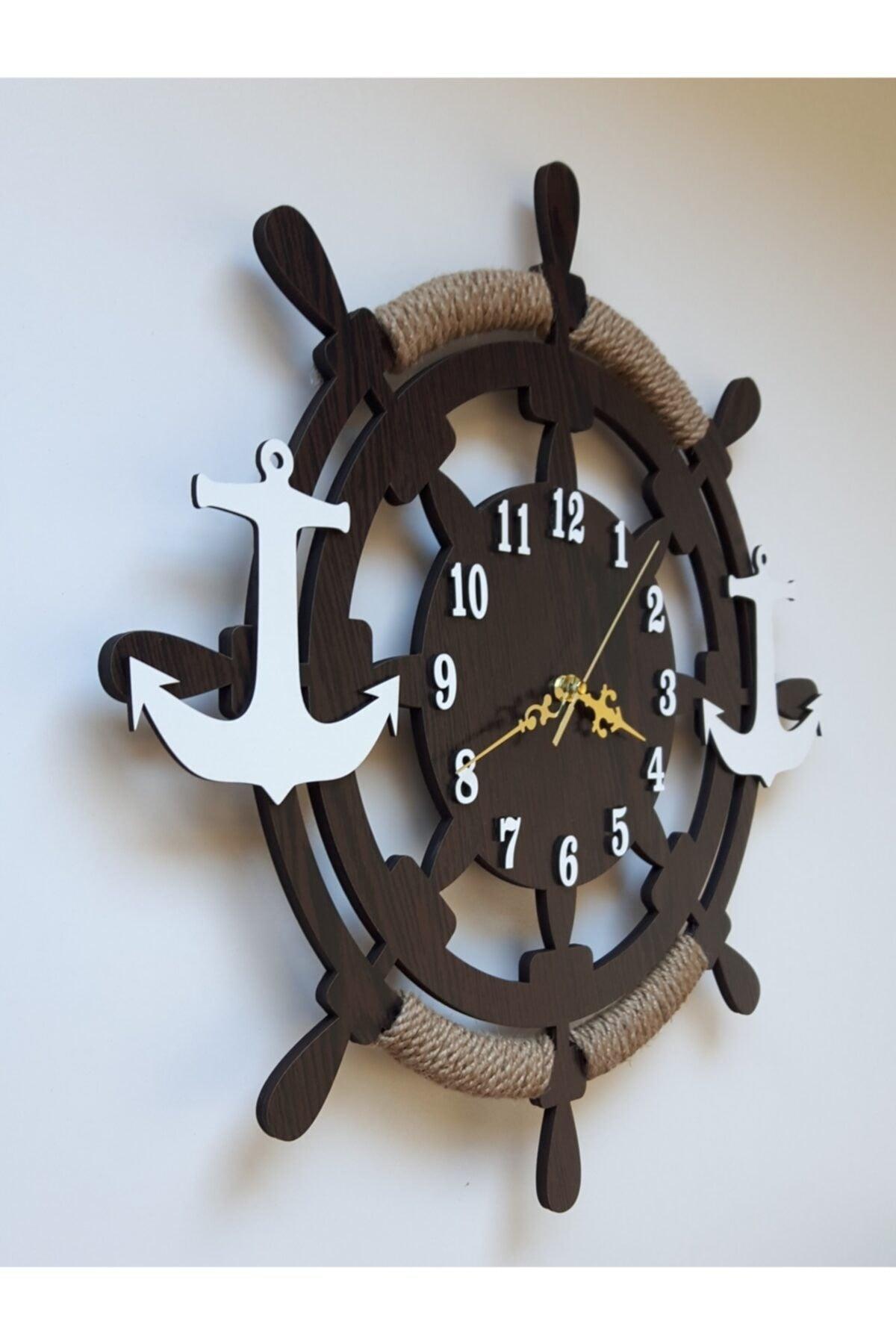 Decorative Wooden Ship Wheel Wall Clock 40 Cm - Swordslife