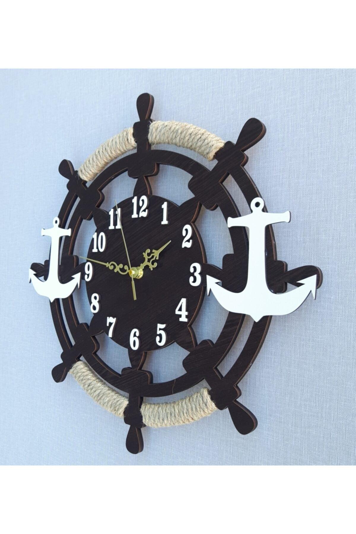 Decorative Wooden Ship Wheel Wall Clock 40 Cm - Swordslife