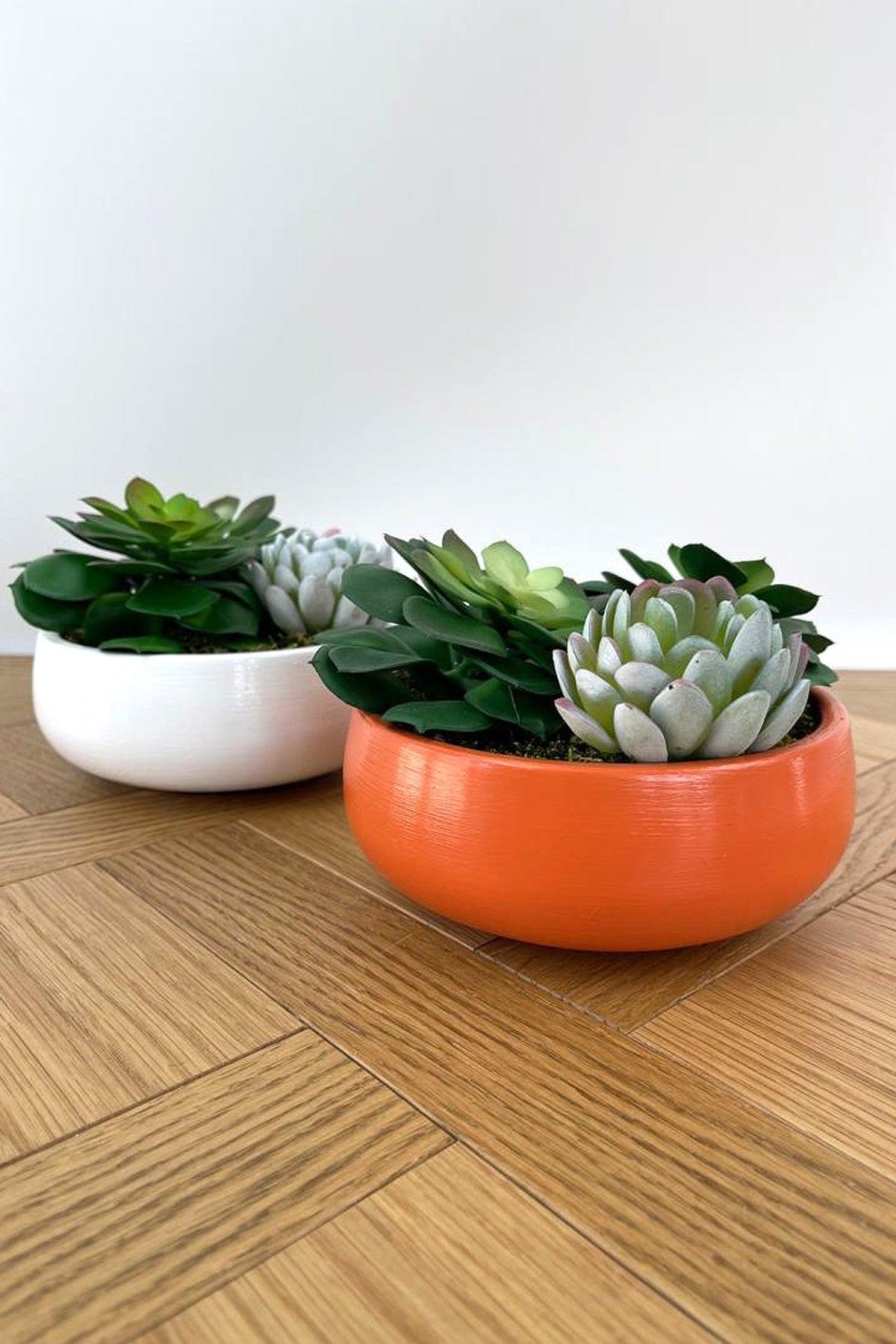 Artificial Flower / Artificial Succulent Arrangement in Deep Decorative Plate -orange - Swordslife