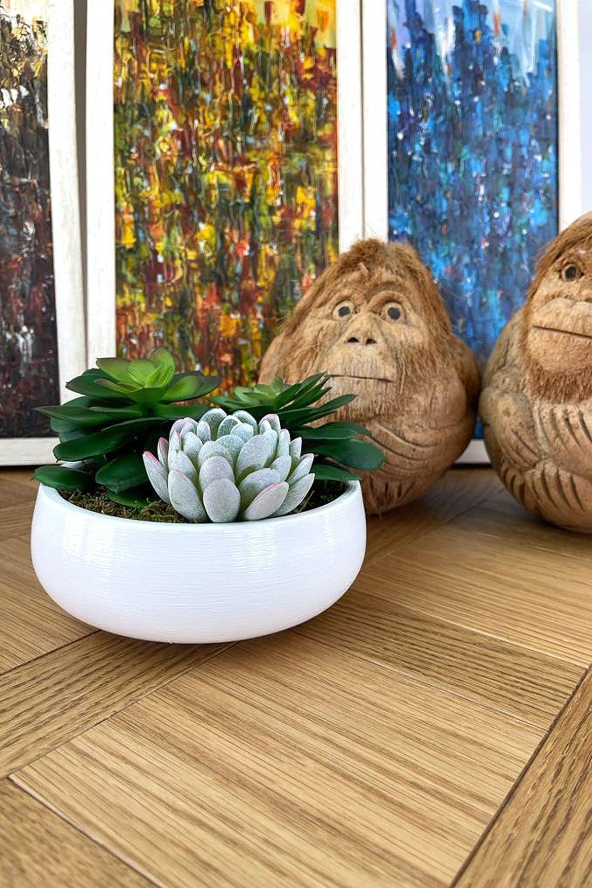 Artificial Flower/succulent Arrangement in Deep Decorative Plate -white - Swordslife