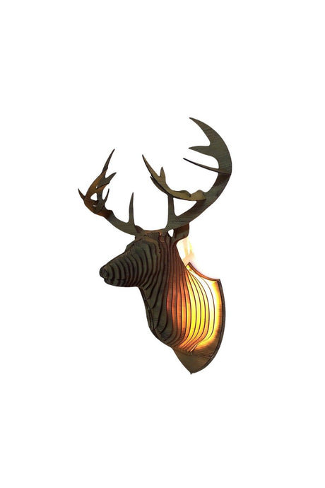 Deer Deer Head Designed Natural Ahşap Rustic Salon Applique Wanddekor (Ampul Inklusive) - Swordslife