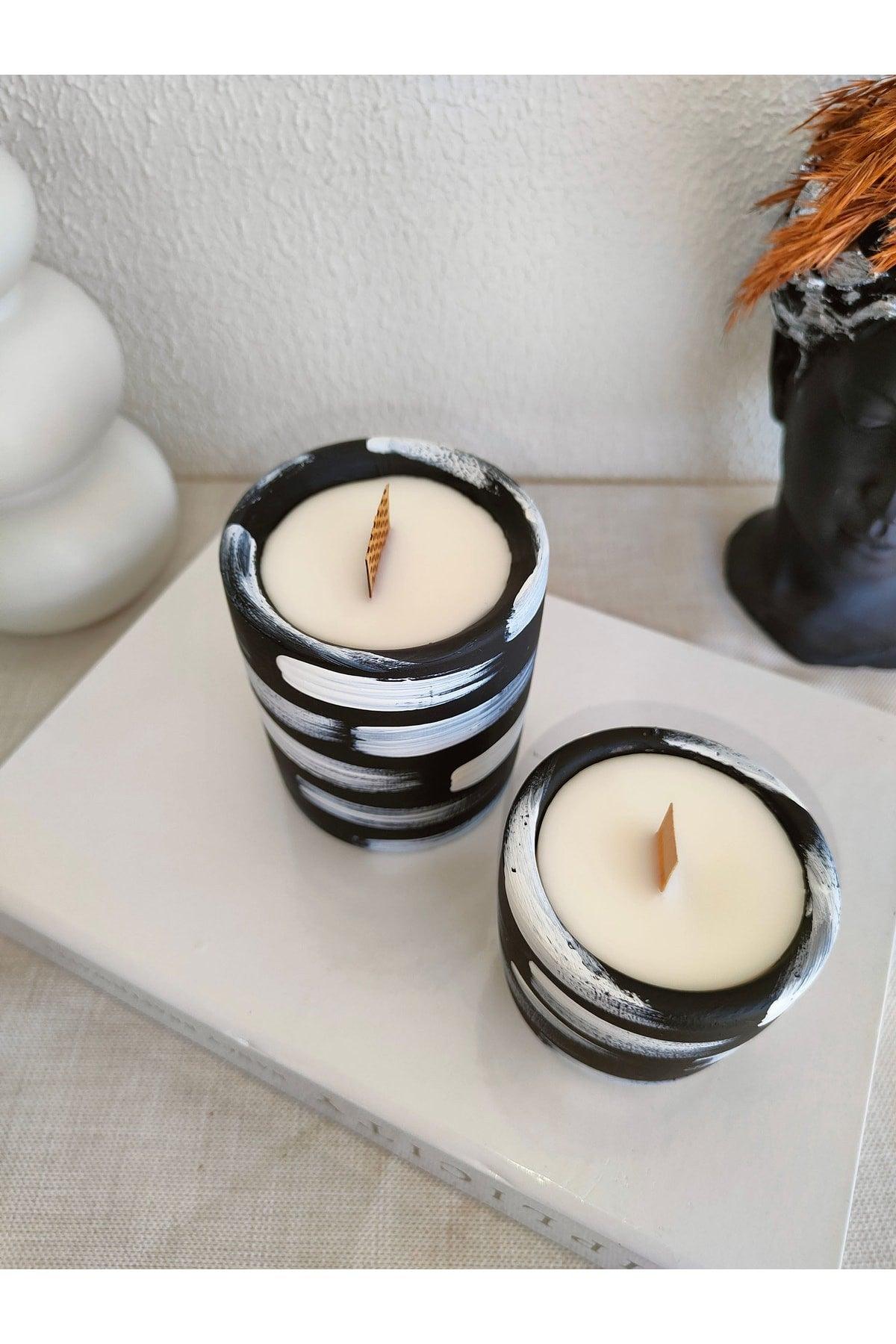Decorative 100% Soy Wax Sandal & Amber Scented Bamboo Wick Aromatherapy Candle Black and White Set of 2 - Swordslife