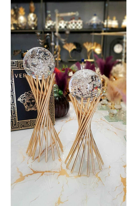 Decorative 2 Air Bubble Golden Twisted Cross Leg Sphere - Swordslife