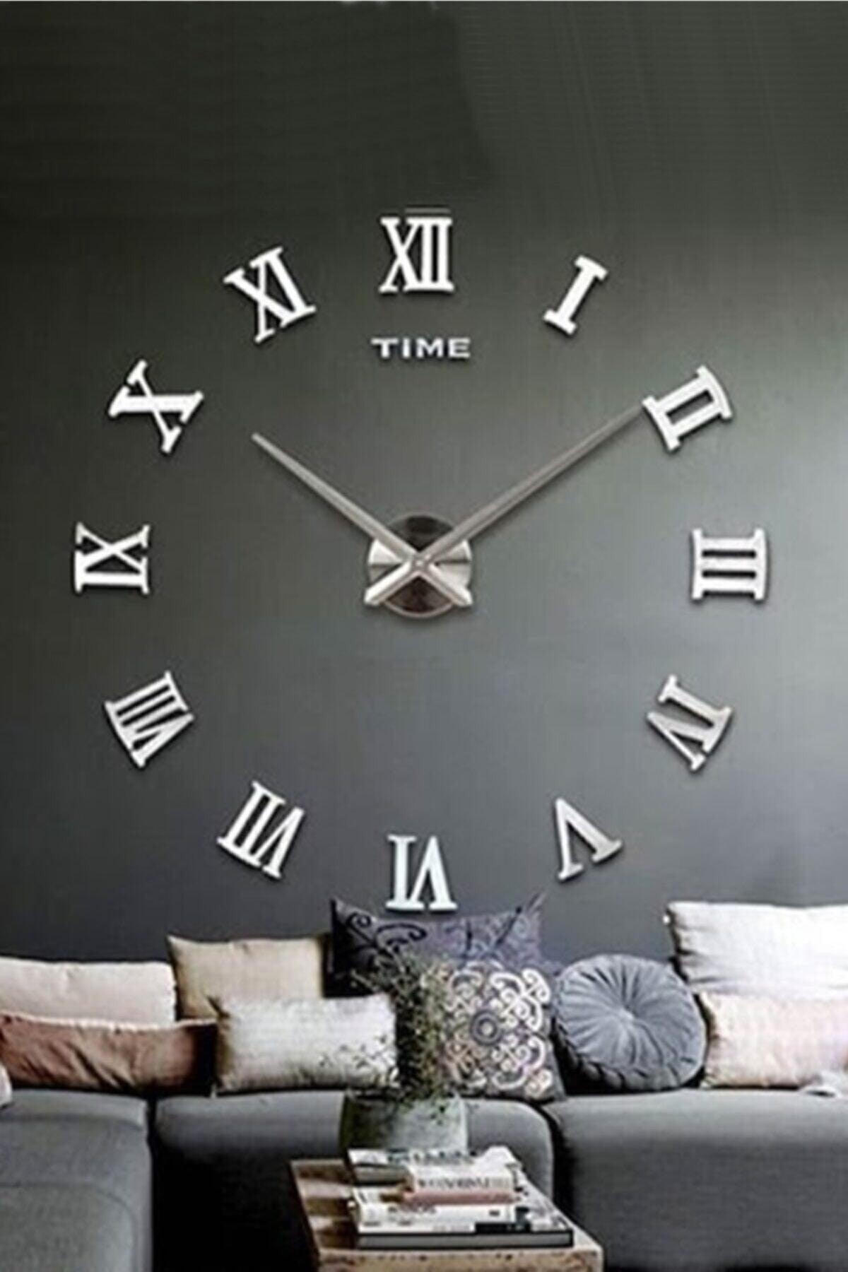 Decorative 3d Wall Clock Plexiglass Mirror Roman Numeral Large Size - Swordslife