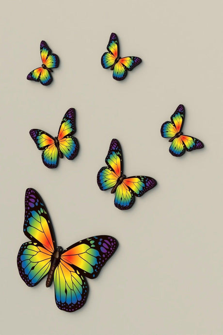 Decorative Wooden 6 Piece Butterfly Wall Ornament Rainbow - Swordslife