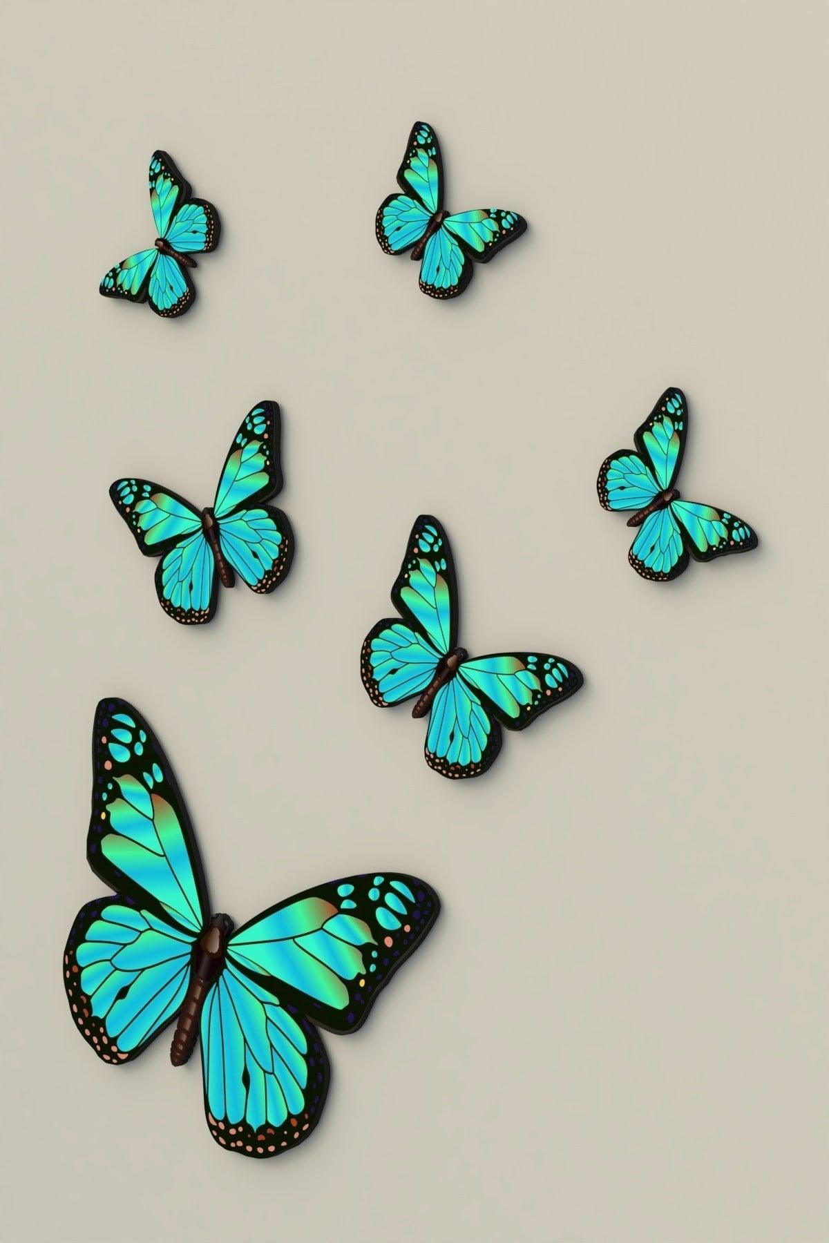 Decorative Wooden 6 Butterfly Wall Ornament Turquoise - Swordslife