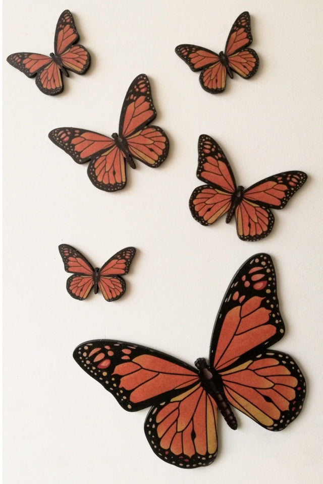 Decorative Wooden 6 Butterfly Wall Ornament Orange 40x30 - Swordslife