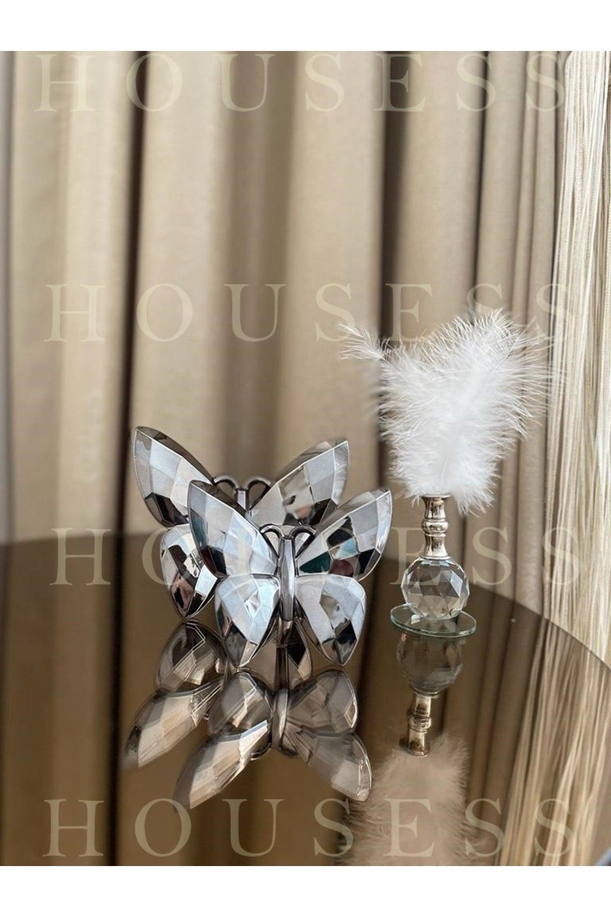 Decorative Anthracite Butterfly And Silver Feather Trinket Ornament - Swordslife