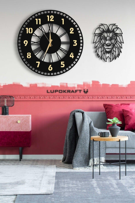 Decorative Mirrored Wall Clock 50x50cm + Lion Painting - Swordslife