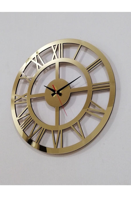 Decorative Mirrored Gold Plexi Wooden Wall Clock with Roman Numerals - Swordslife