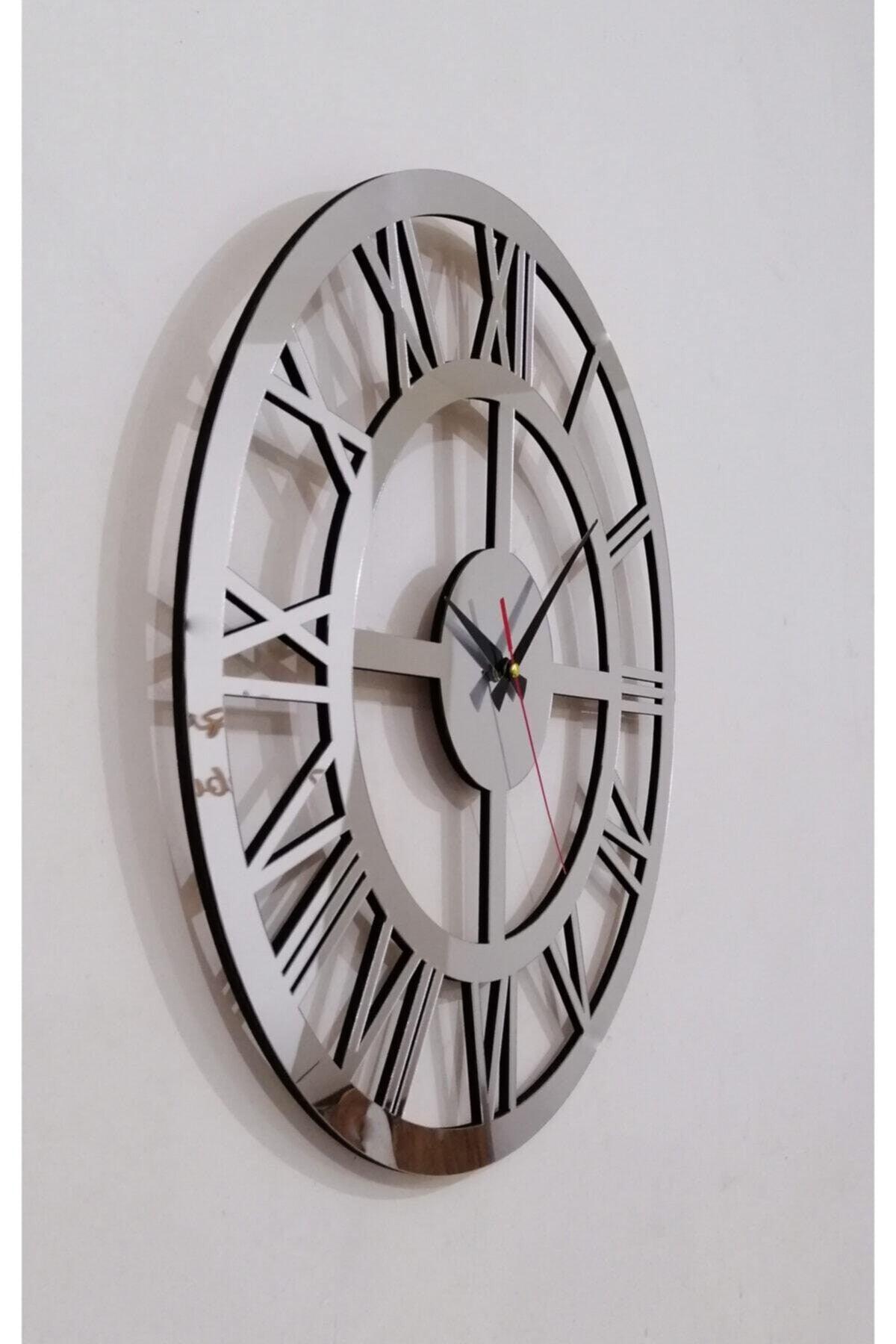 Decorative Mirrored Silver Plexi Wooden Wall Clock with Roman Numerals - Swordslife