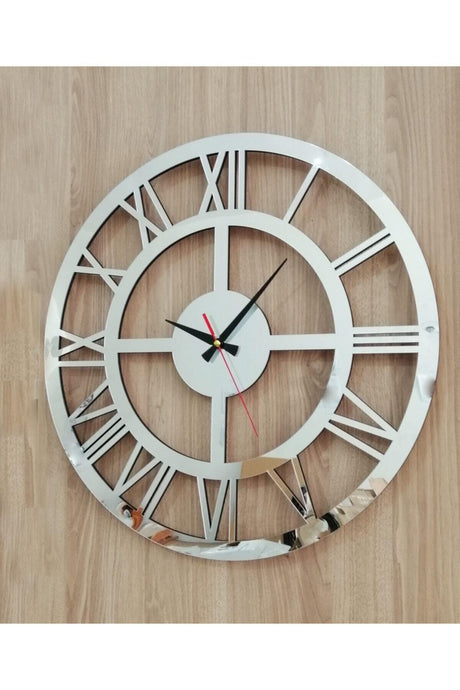 Decorative Mirrored Silver Plexi Wooden Wall Clock with Roman Numerals - Swordslife