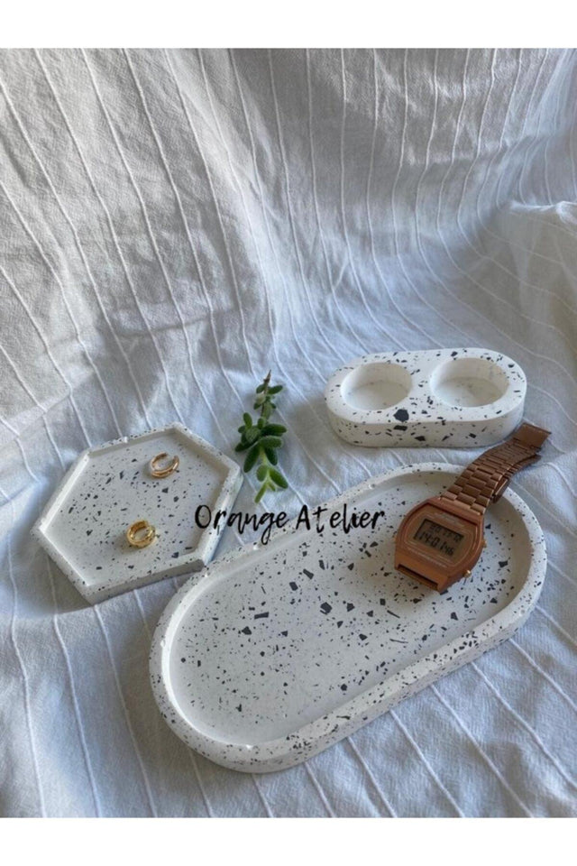 Decorative Concrete Terrazzo Plate Set & Tealight - Swordslife